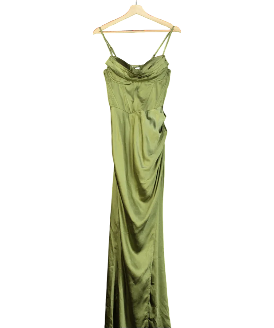 Club L Green Starlight Cowl Neck Satin Wrap Maxi Dress UK 10
