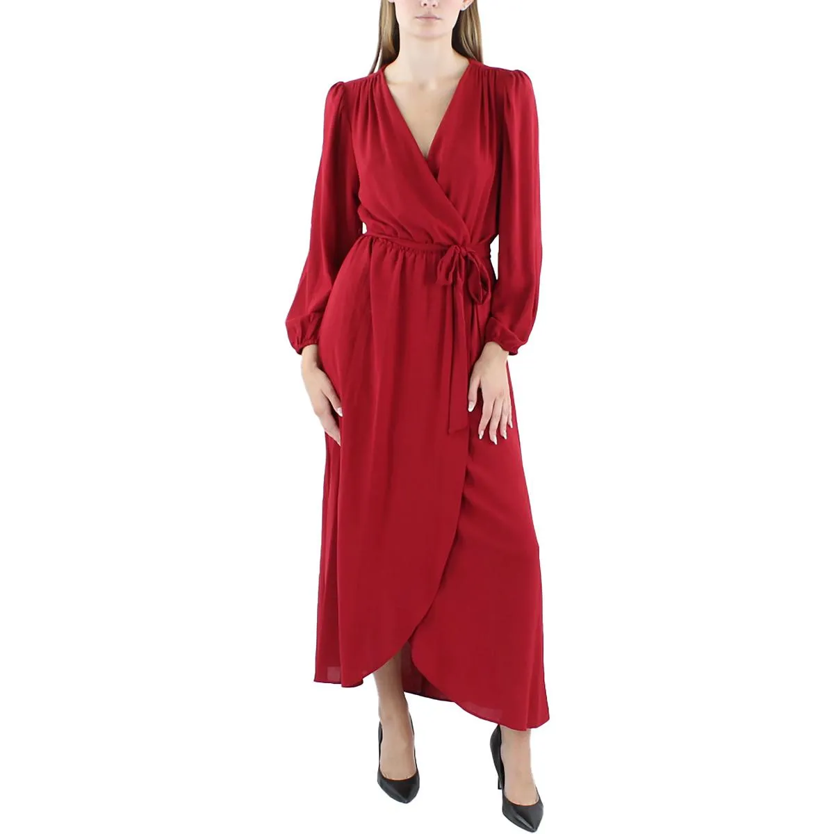 Connected Apparel Womens Faux Wrap Midi Wrap Dress