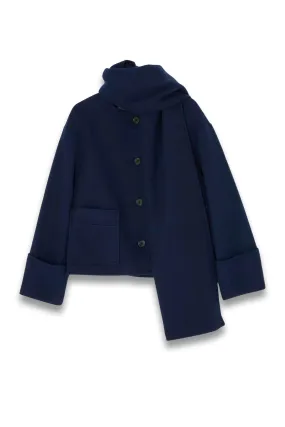 Crop Scarf Coat, Navy