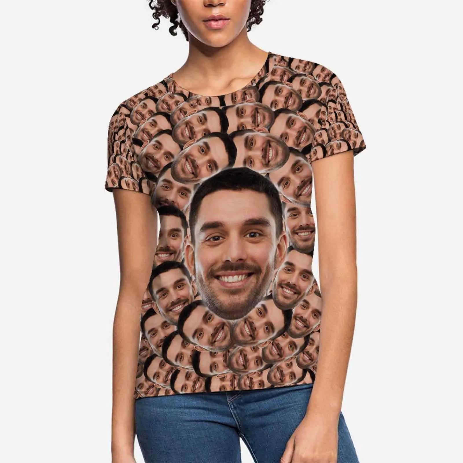 Custom Boyfriend Face Smash Shirt Personalized Women's All Over Print T-shirt