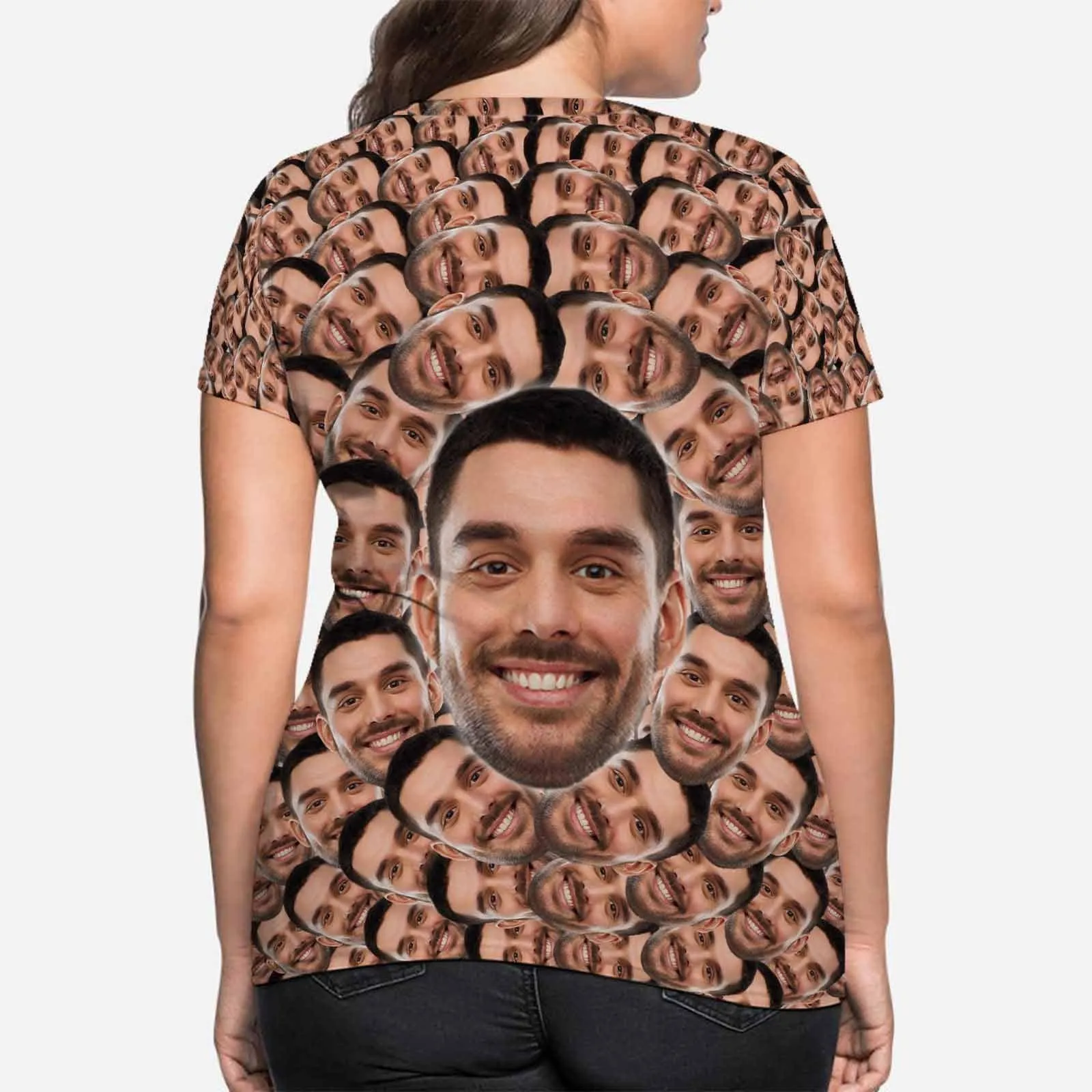 Custom Boyfriend Face Smash Shirt Personalized Women's All Over Print T-shirt