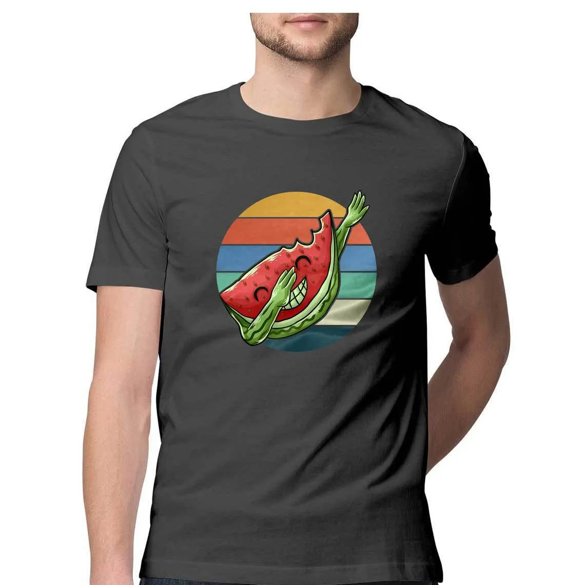 Dabbing Watermelon Round Neck T-Shirts