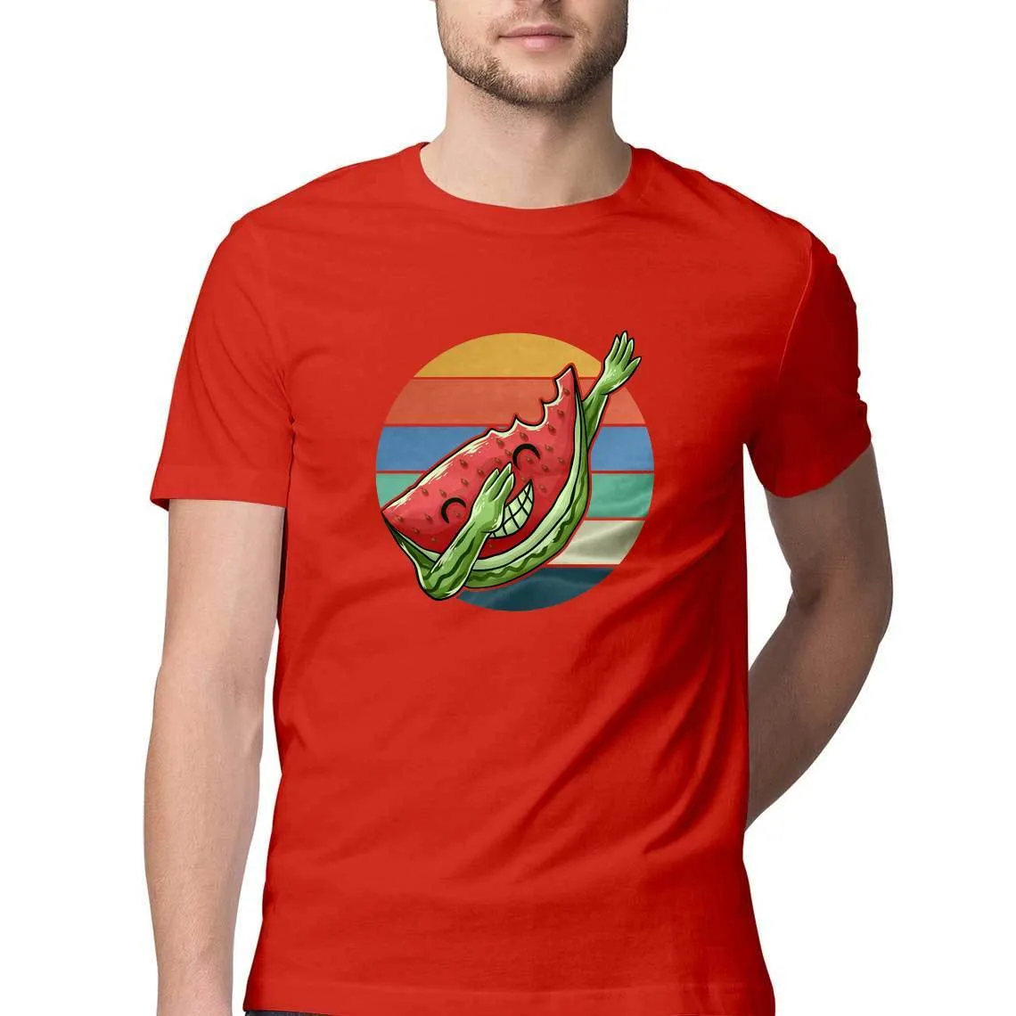 Dabbing Watermelon Round Neck T-Shirts