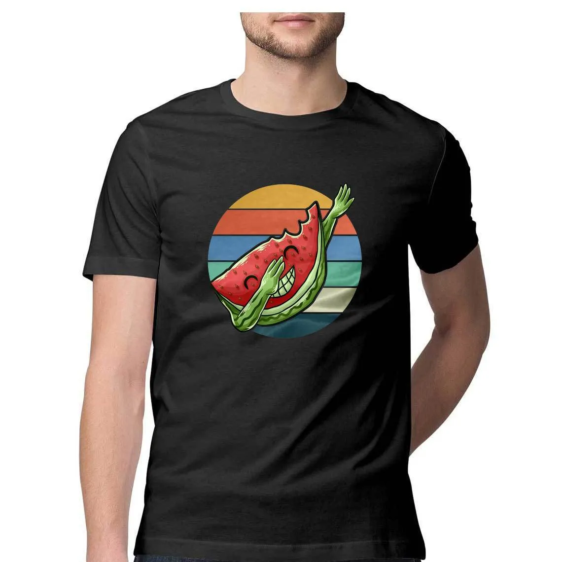 Dabbing Watermelon Round Neck T-Shirts