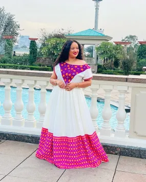 Delightful Multicolored Habesha Dress: Traditional Ethiopian Dress with Bold Design and Colors