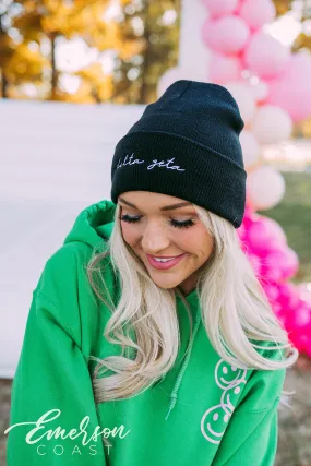 Delta Zeta PR Black Script Beanie
