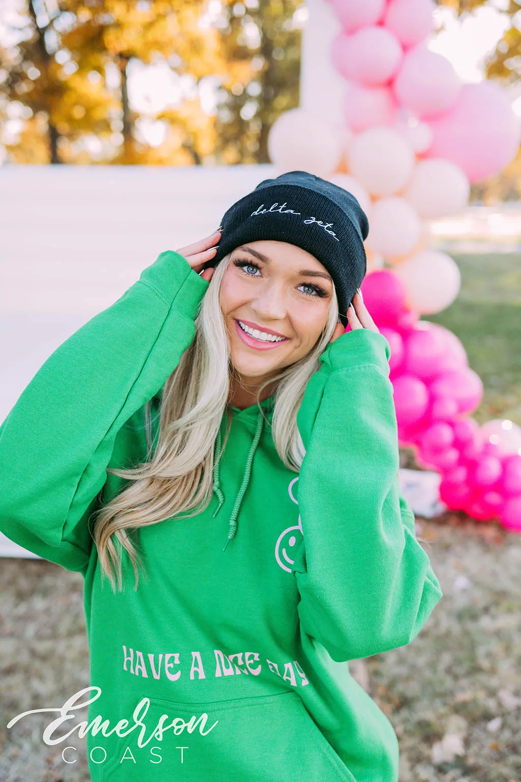 Delta Zeta PR Black Script Beanie