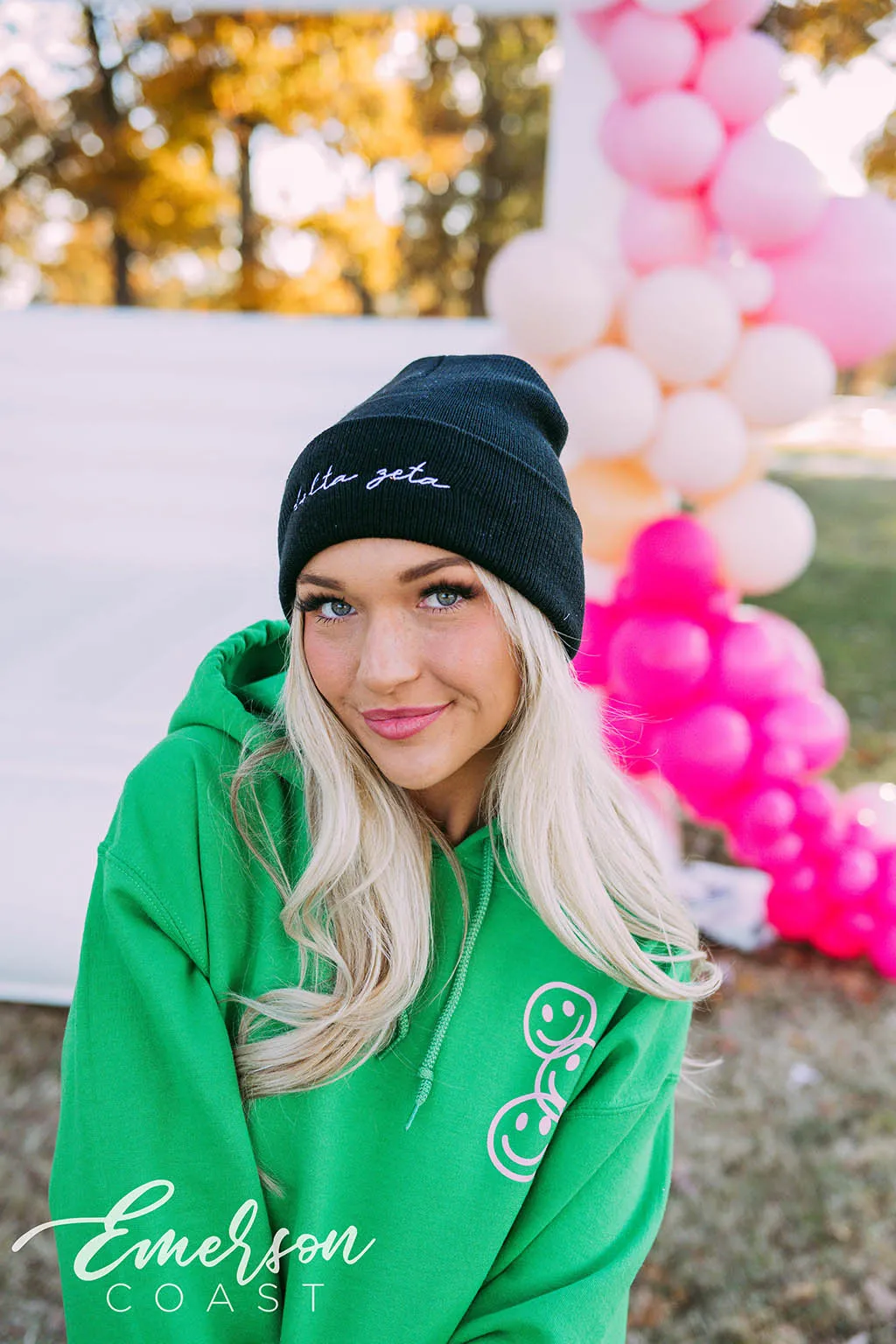 Delta Zeta PR Black Script Beanie