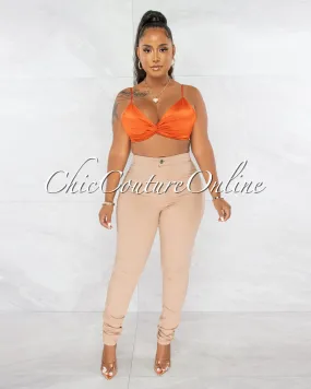 *Donalee Khaki High Waist Denim Pants