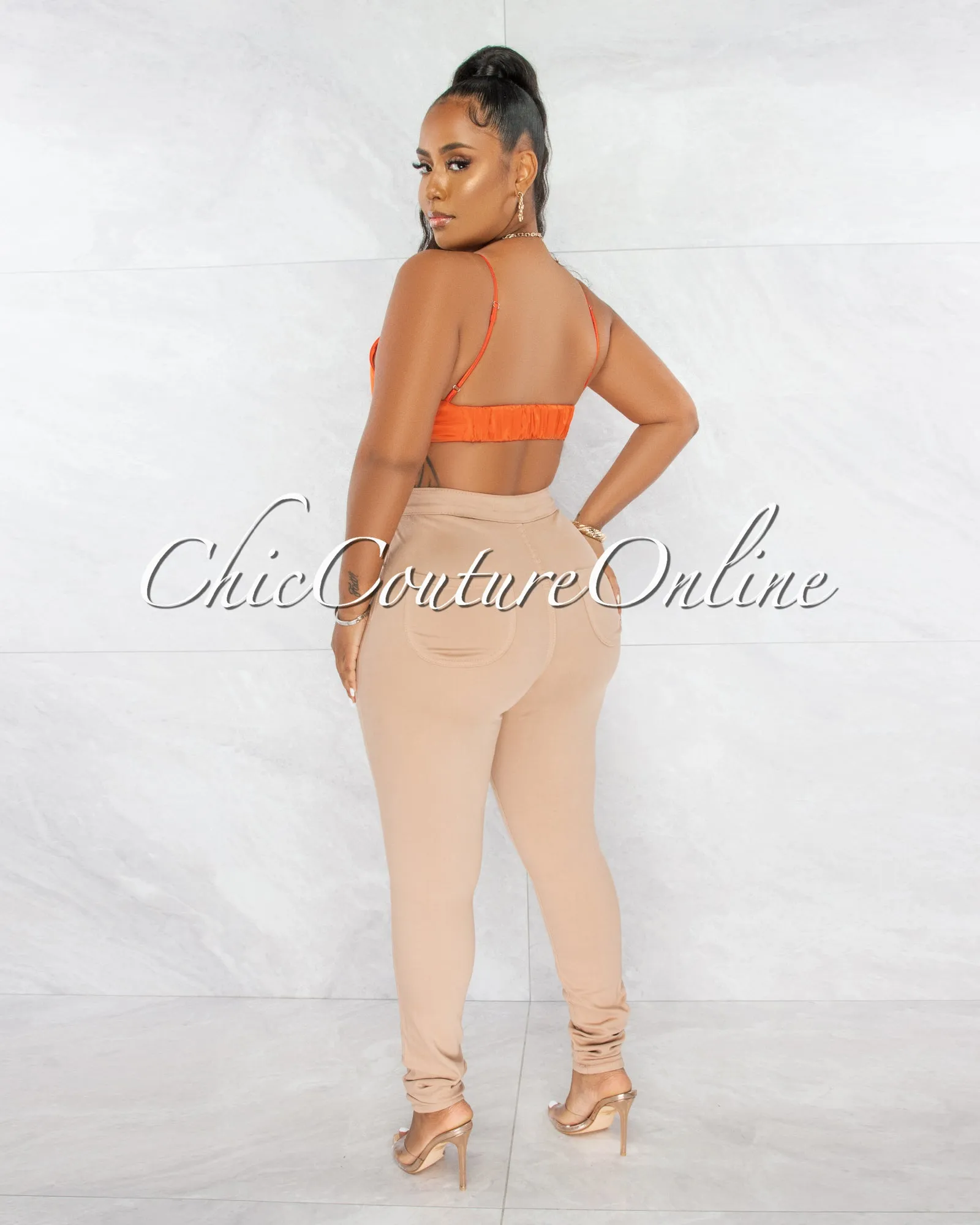 *Donalee Khaki High Waist Denim Pants