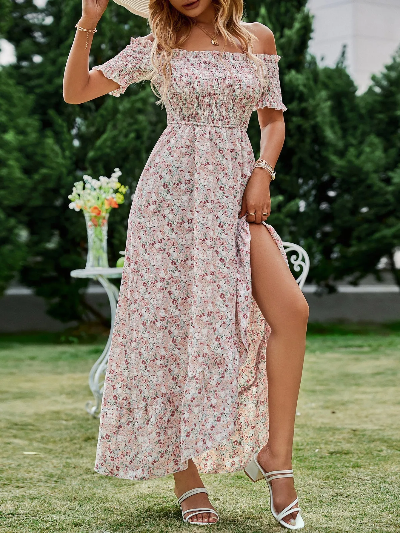 Embroidered Off Shoulder White Boho Dress