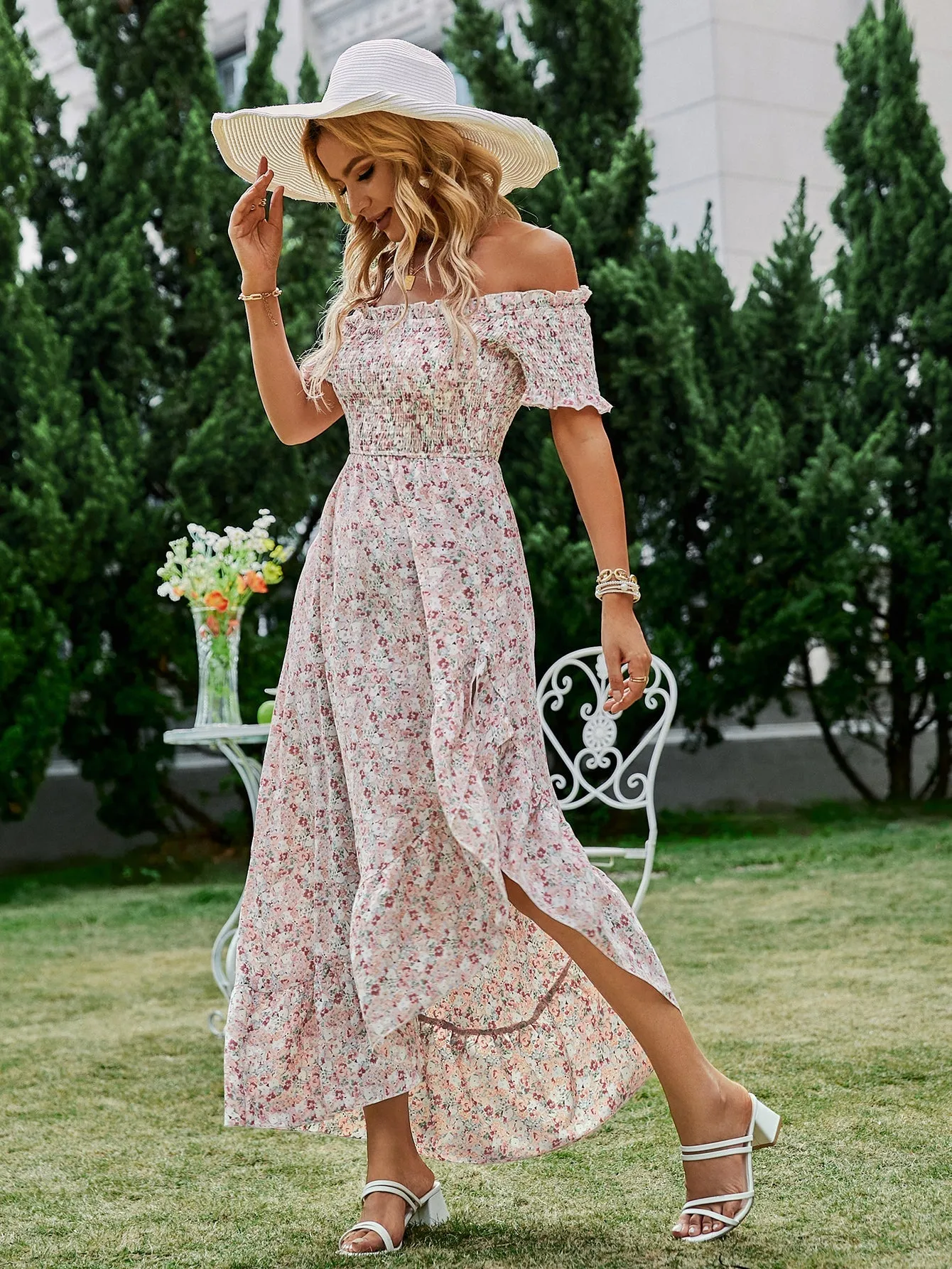 Embroidered Off Shoulder White Boho Dress