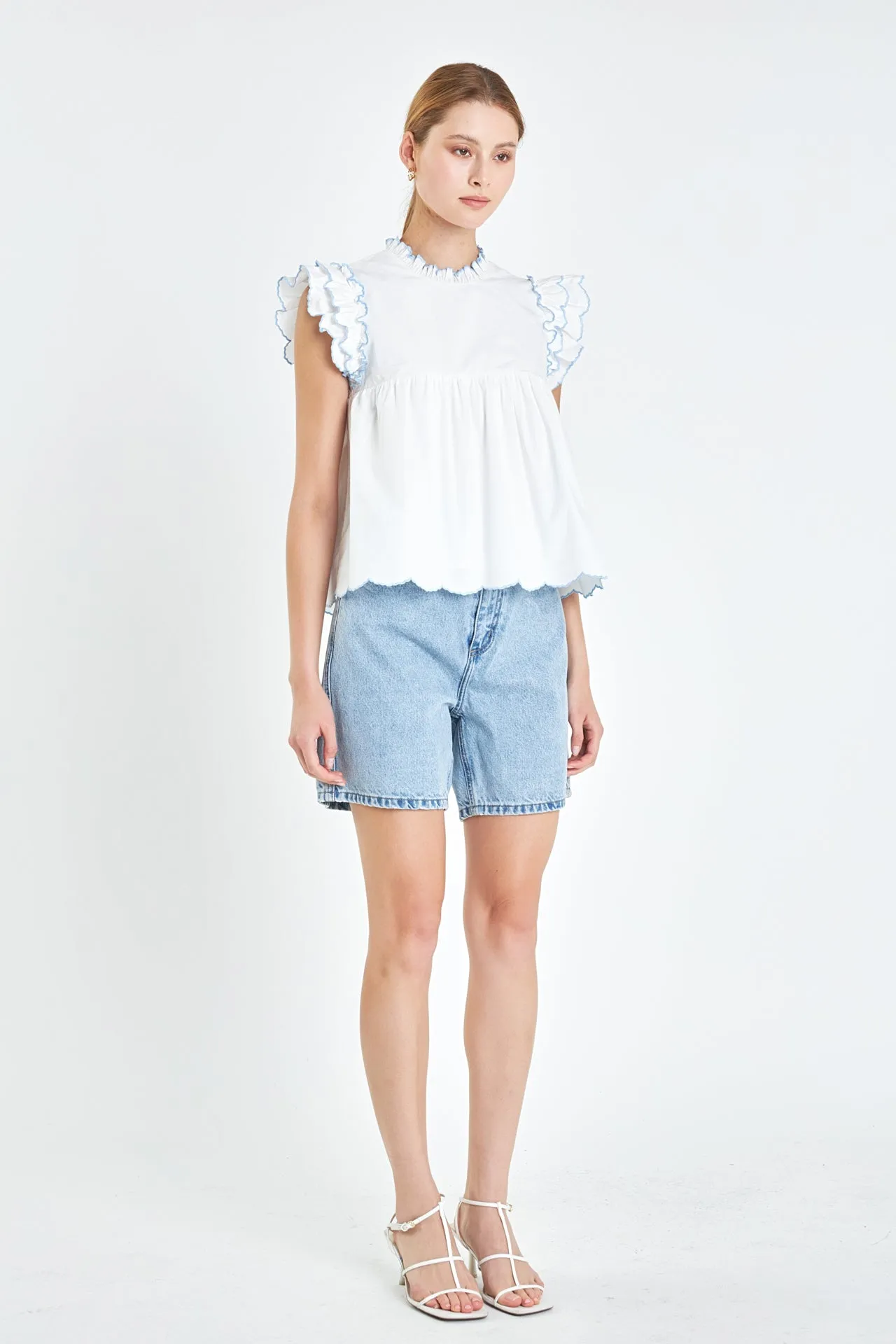 Embroidered Scallop Top