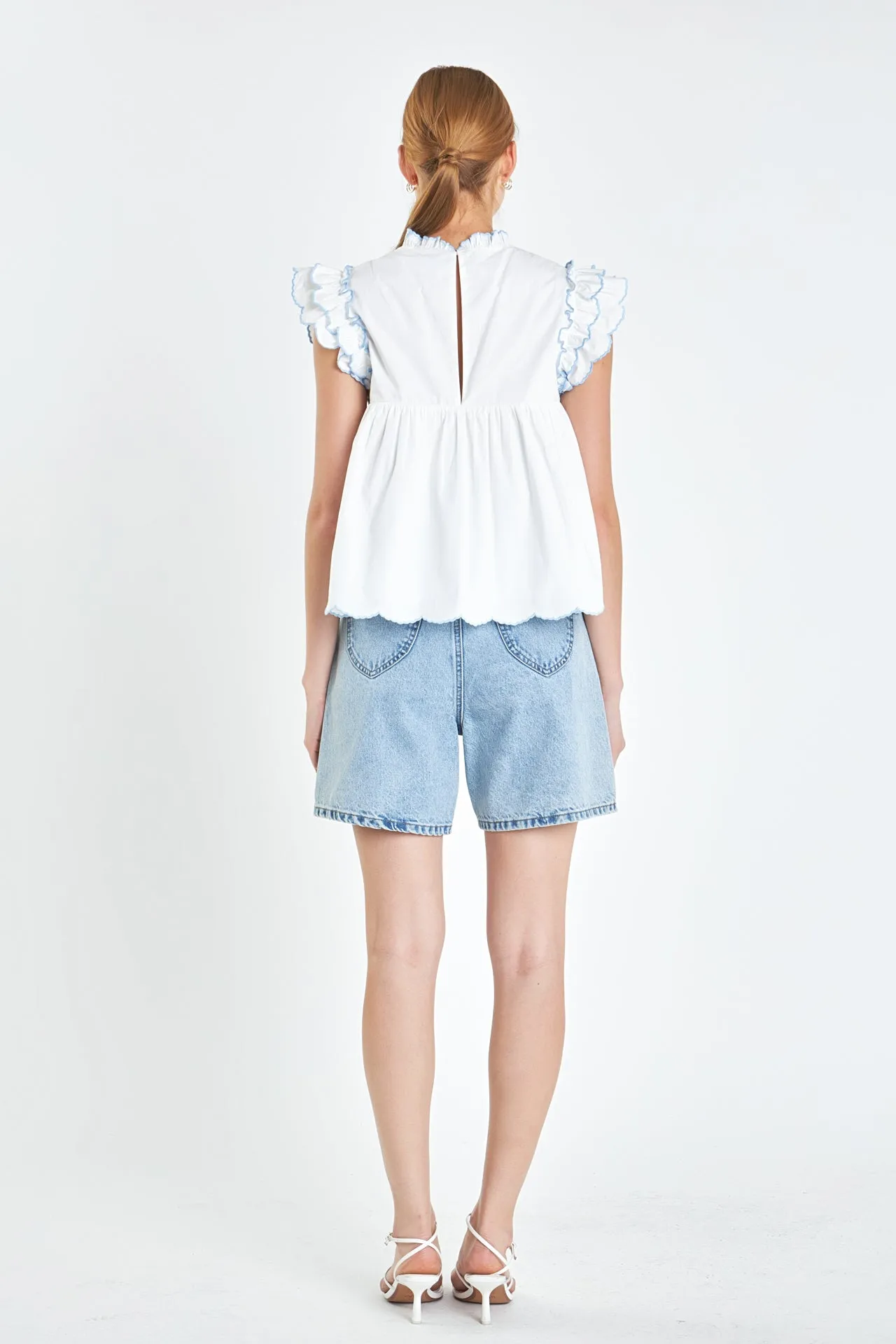 Embroidered Scallop Top