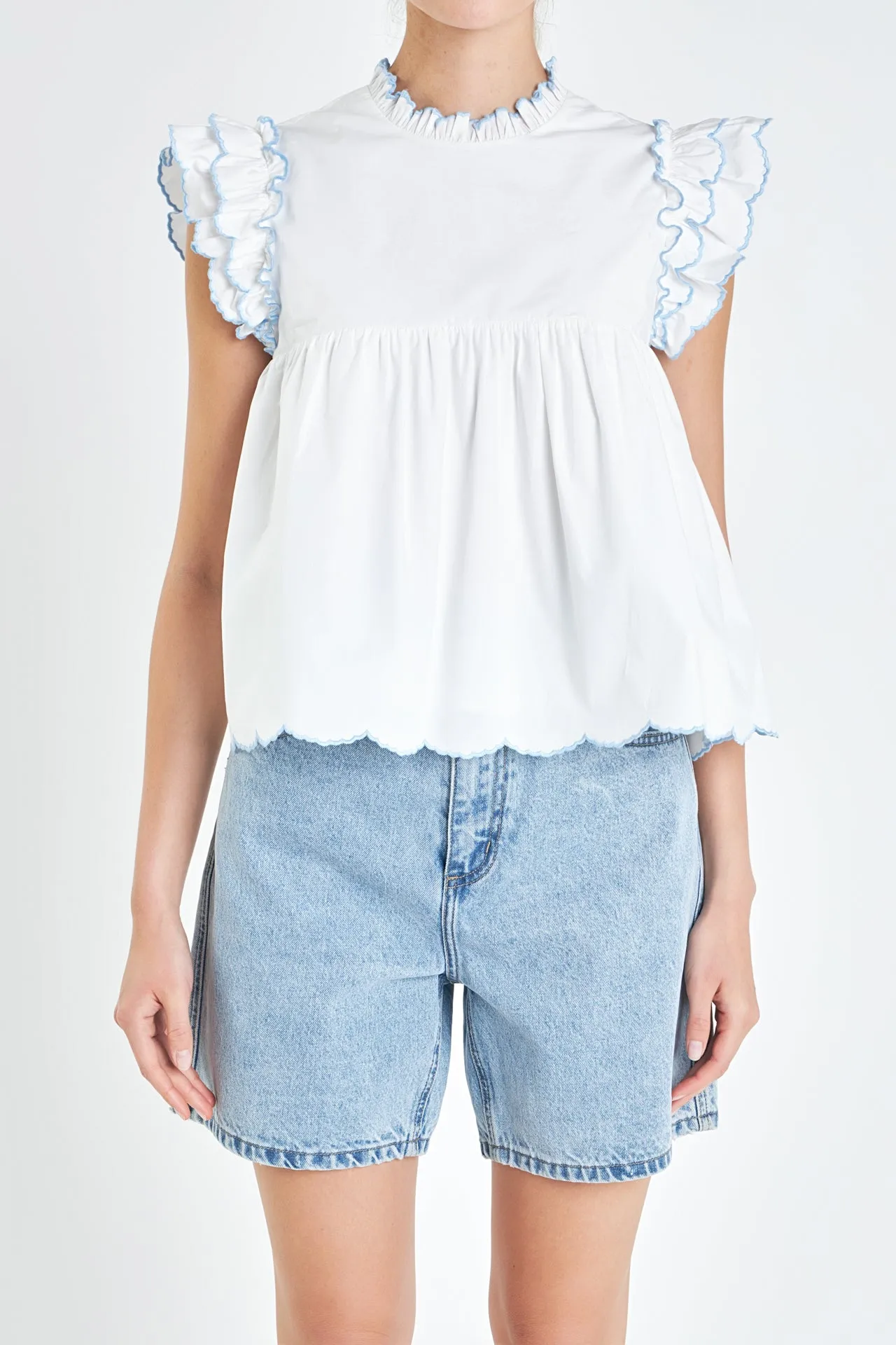 Embroidered Scallop Top