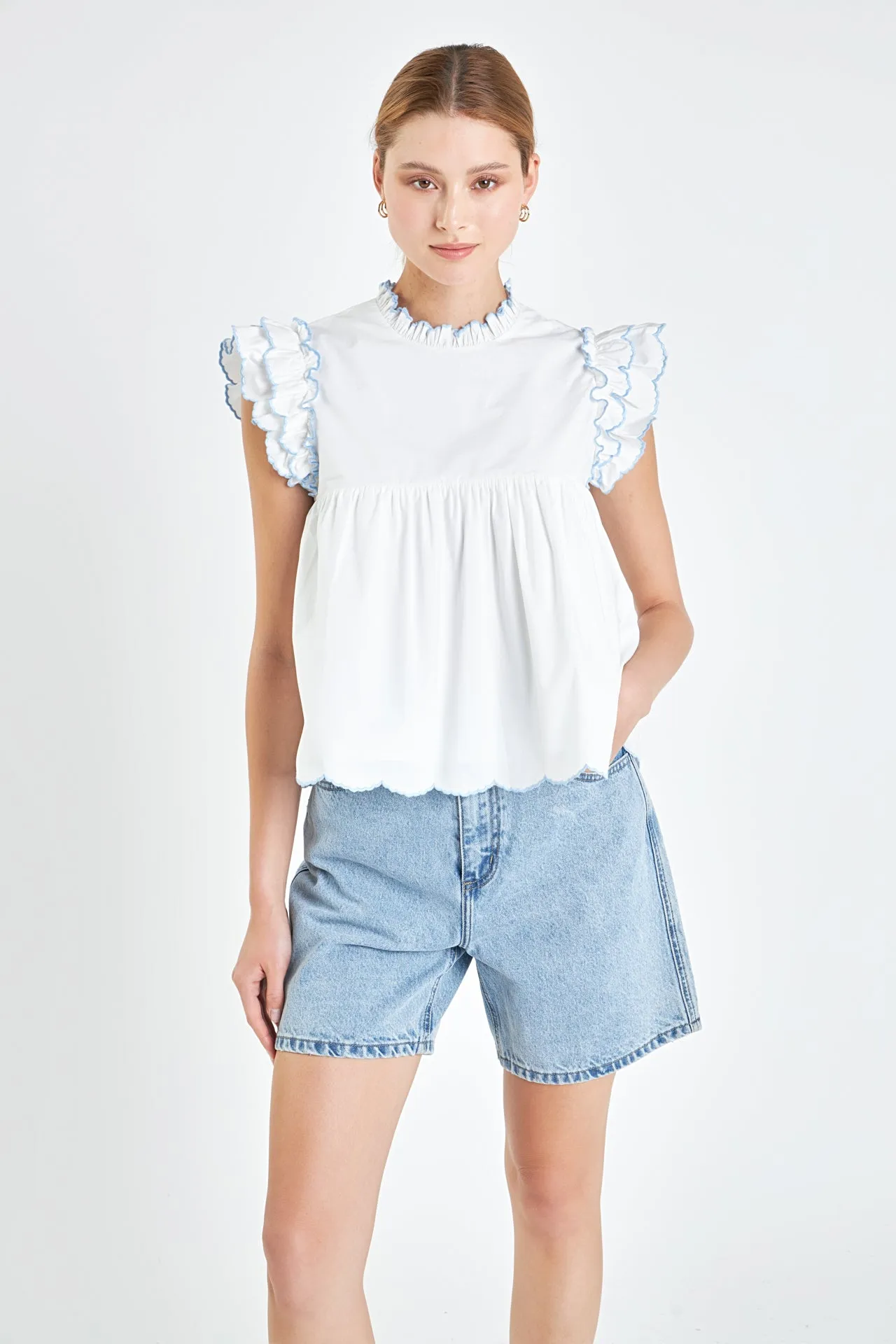 Embroidered Scallop Top