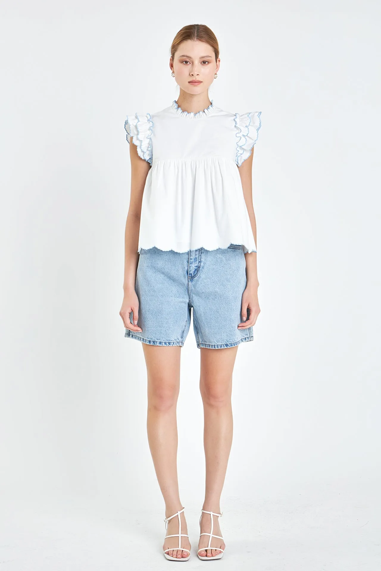 Embroidered Scallop Top