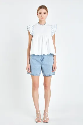 Embroidered Scallop Top