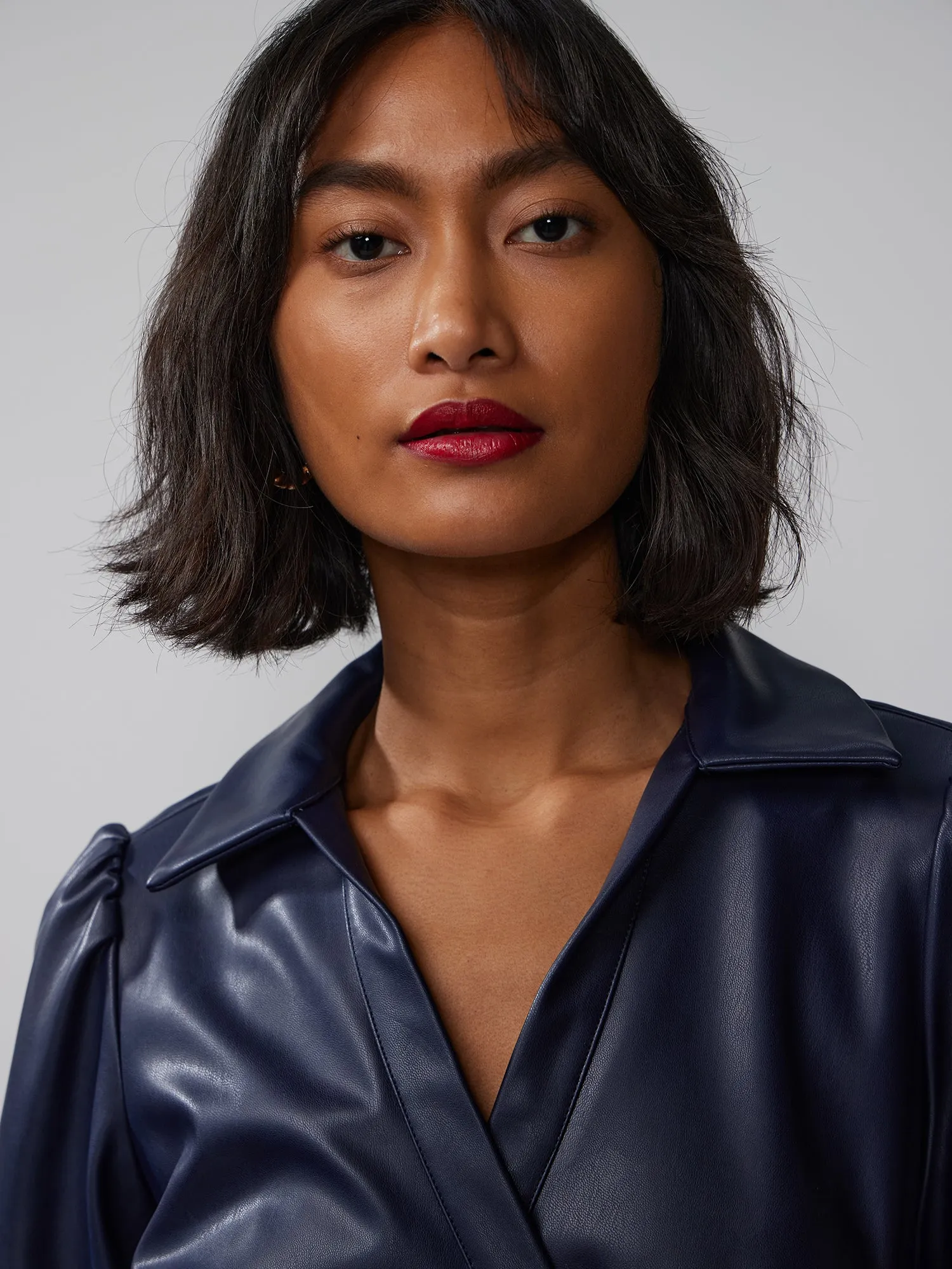 Faux Leather Mini Wrap Dress