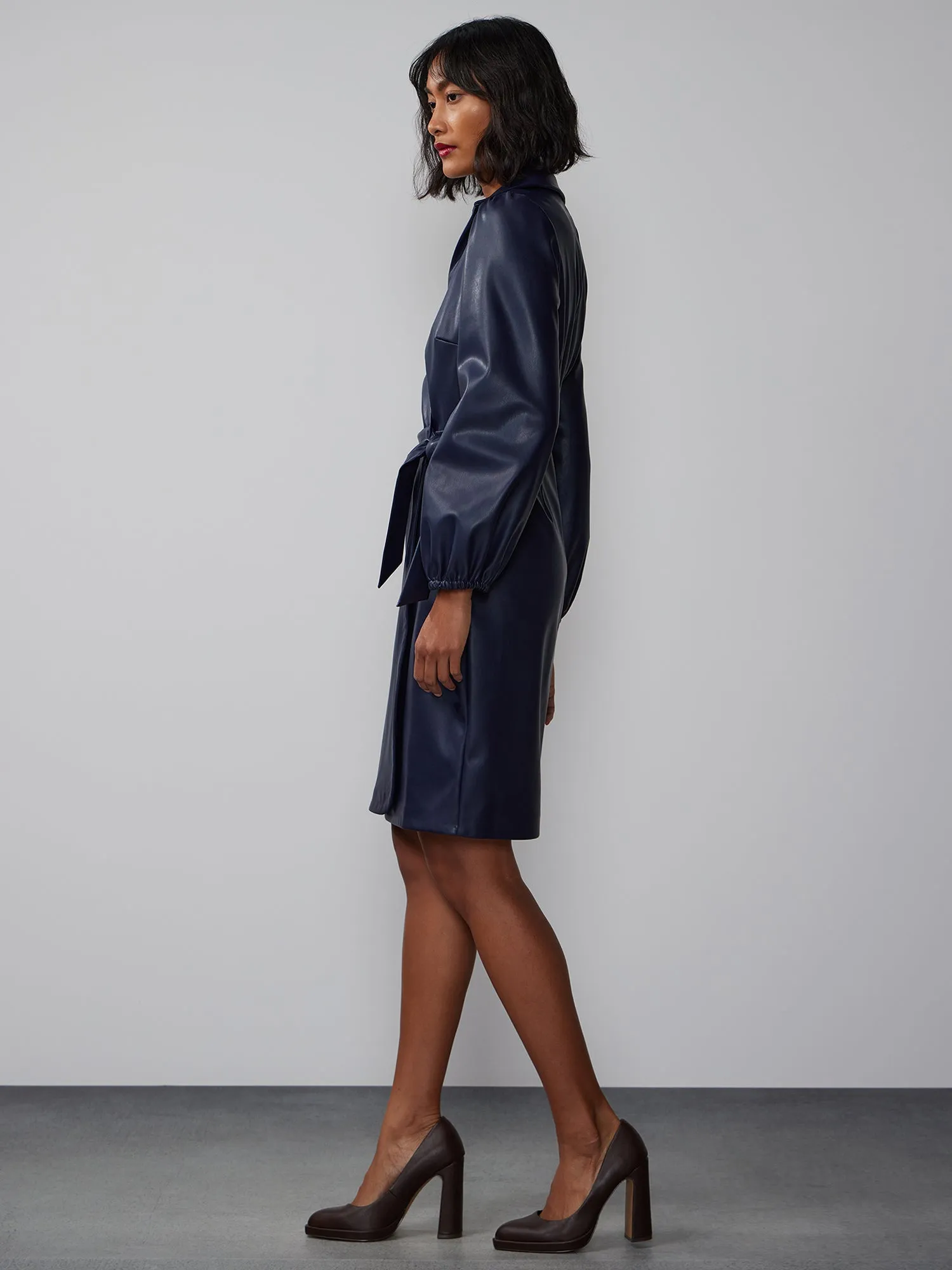 Faux Leather Mini Wrap Dress
