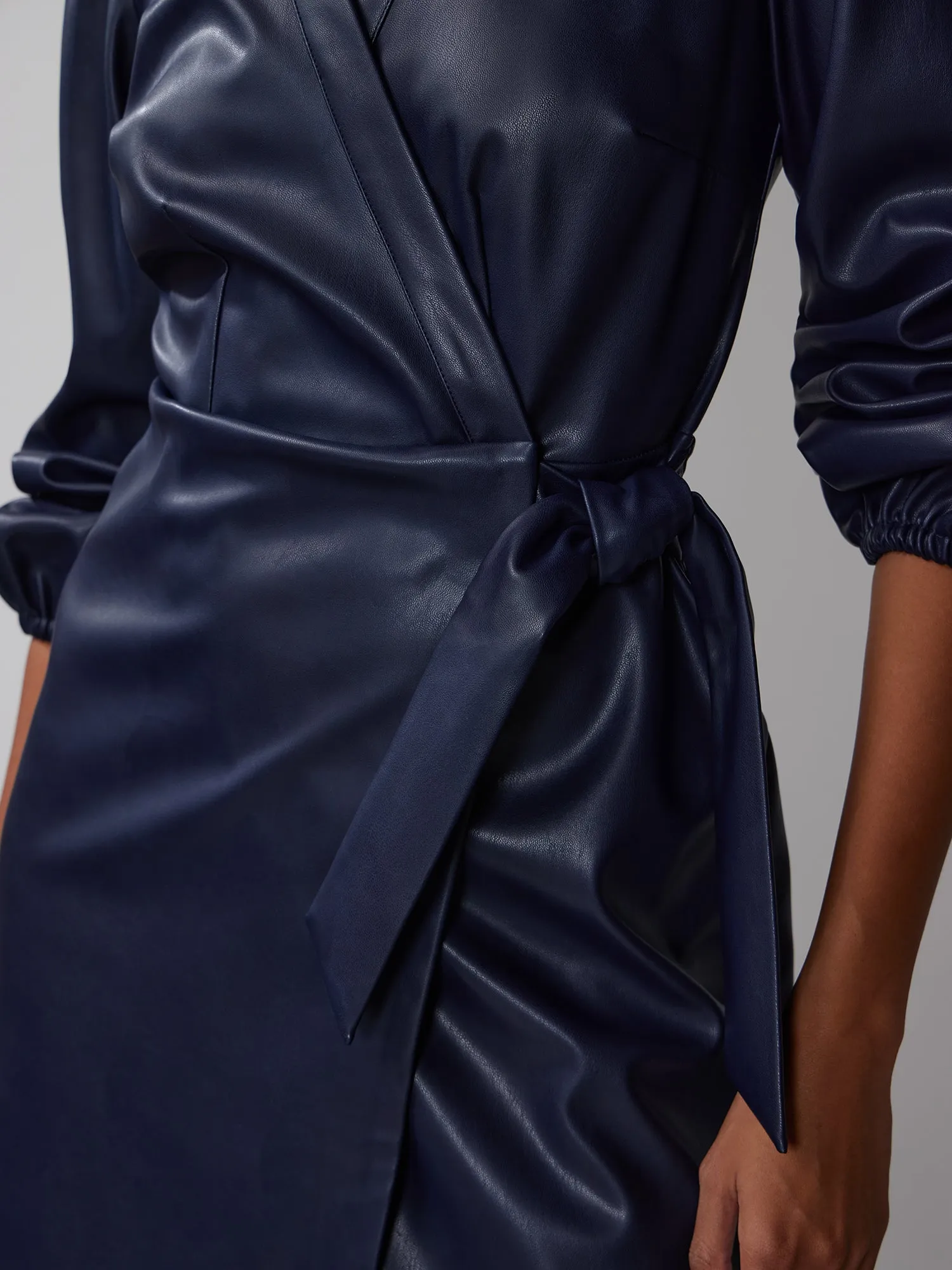 Faux Leather Mini Wrap Dress