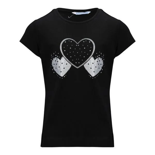 GIRLS BLACK GRAPHIC SHORT SLEEVE T-SHIRT