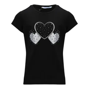GIRLS BLACK GRAPHIC SHORT SLEEVE T-SHIRT