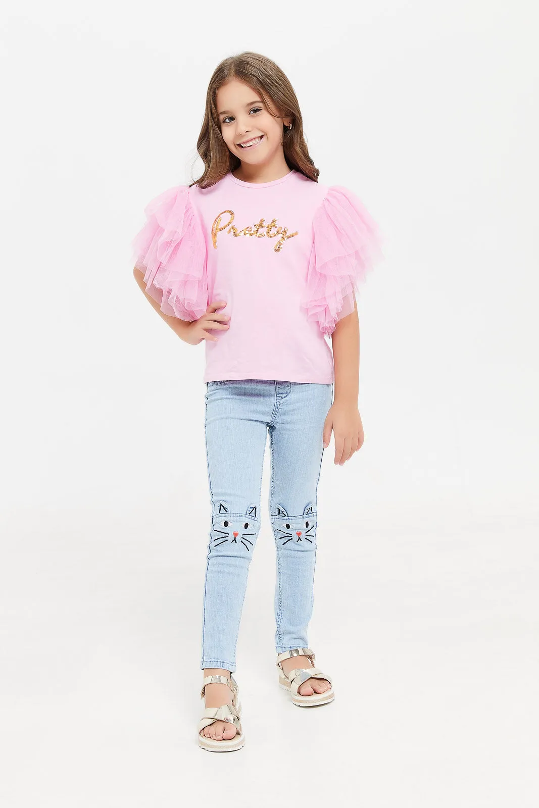 Girls Pink Sequins T-Shirt