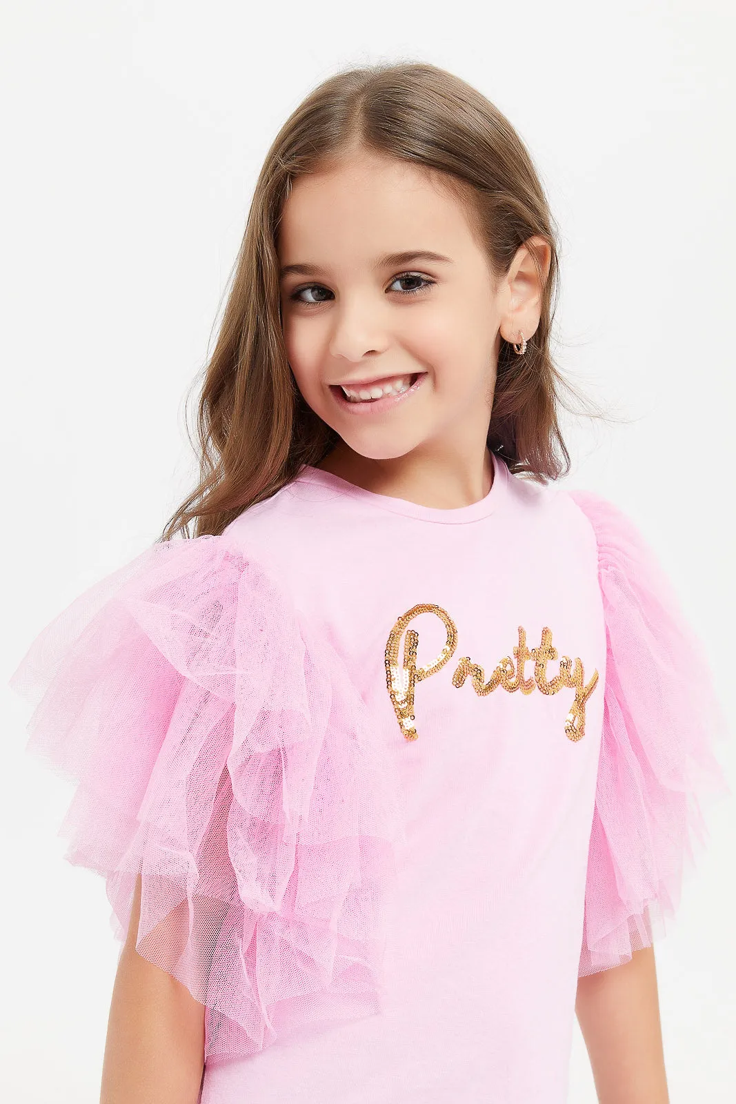 Girls Pink Sequins T-Shirt