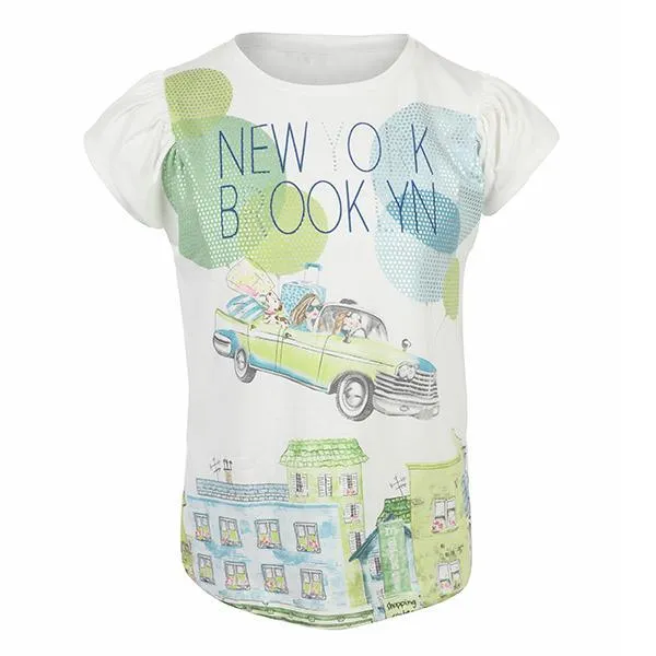 GIRLS WHITE AND KIWI SHORT SLEEVE TOP