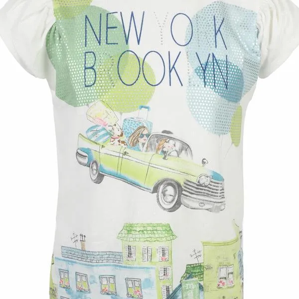 GIRLS WHITE AND KIWI SHORT SLEEVE TOP