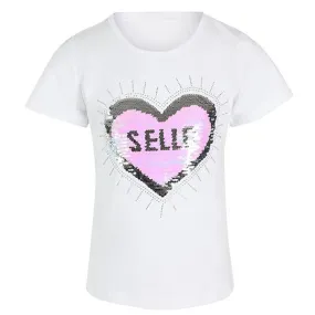 GIRLS WHITE SHORT SLEEVE SEQUIN SELLO T-SHIRT