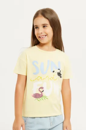 Girls Yellow Sequins T-Shirt
