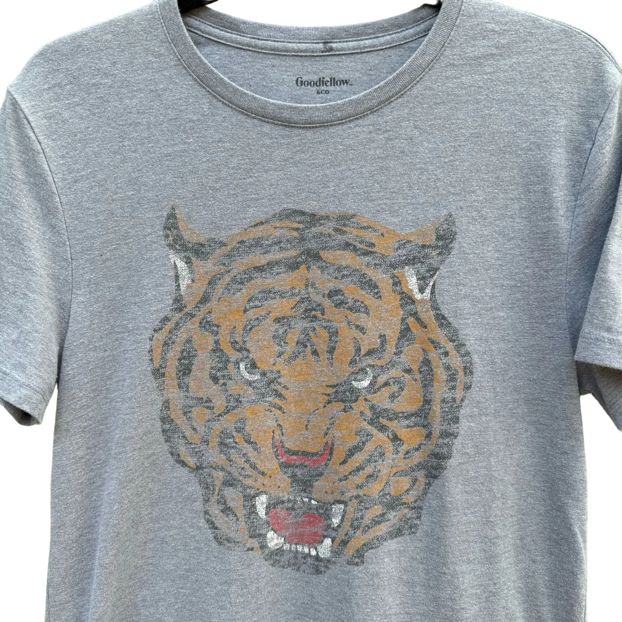 Goodfellow & Co. Mens Gray Graphic Print Crew Neck Tiger Short Sleeve T-Shirt S