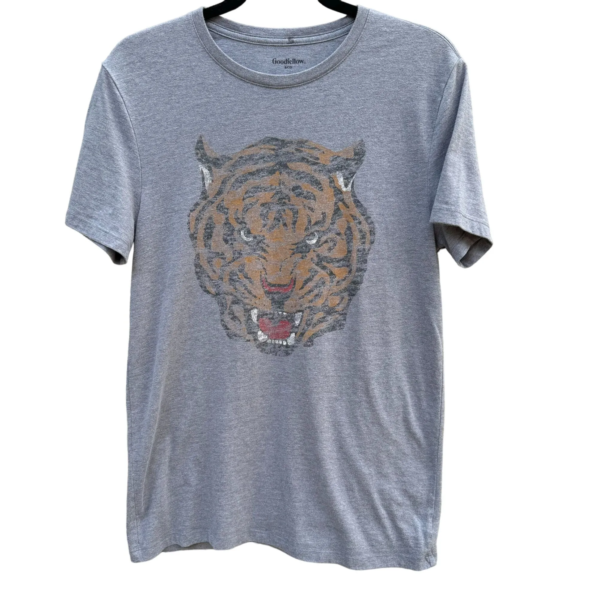 Goodfellow & Co. Mens Gray Graphic Print Crew Neck Tiger Short Sleeve T-Shirt S
