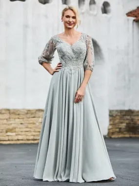 Half Sleeves Lace Top Pleated Dress Brown