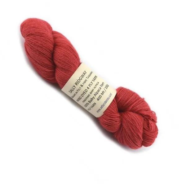 Hand Dyed Baby Alpaca Yarn 4 Ply Fingering Red 4 Ply 12192