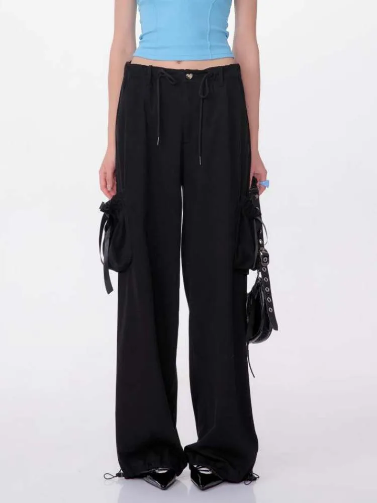 High Waist Ribbon Pocket Wide Leg Pants【s0000007138】