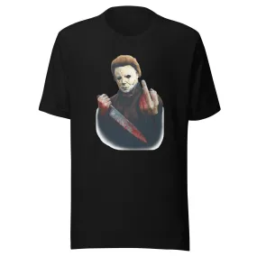Horror Film T-shirt Mike Myers Giving The Bird Short Sleeve Unisex Crew Neck Top