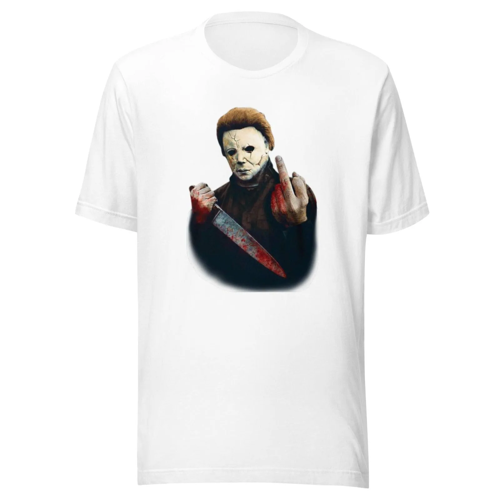 Horror Film T-shirt Mike Myers Giving The Bird Short Sleeve Unisex Crew Neck Top