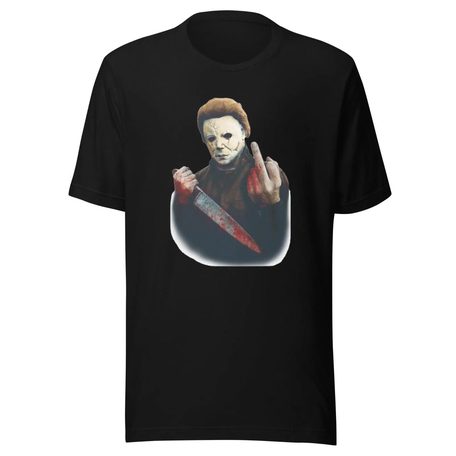 Horror Film T-shirt Mike Myers Giving The Bird Short Sleeve Unisex Crew Neck Top