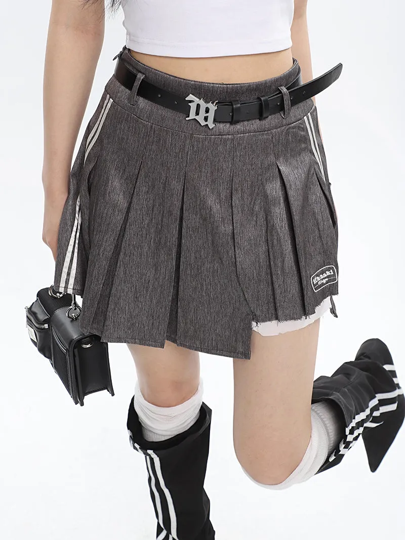 Isabelle Shiny Pleated High Waist Preppy Pleated Patchwork Mini Skirt