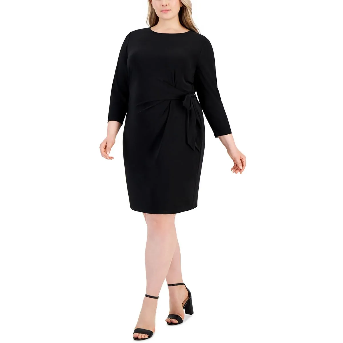 Kasper Womens Plus Faux Wrap Side Tie Wrap Dress