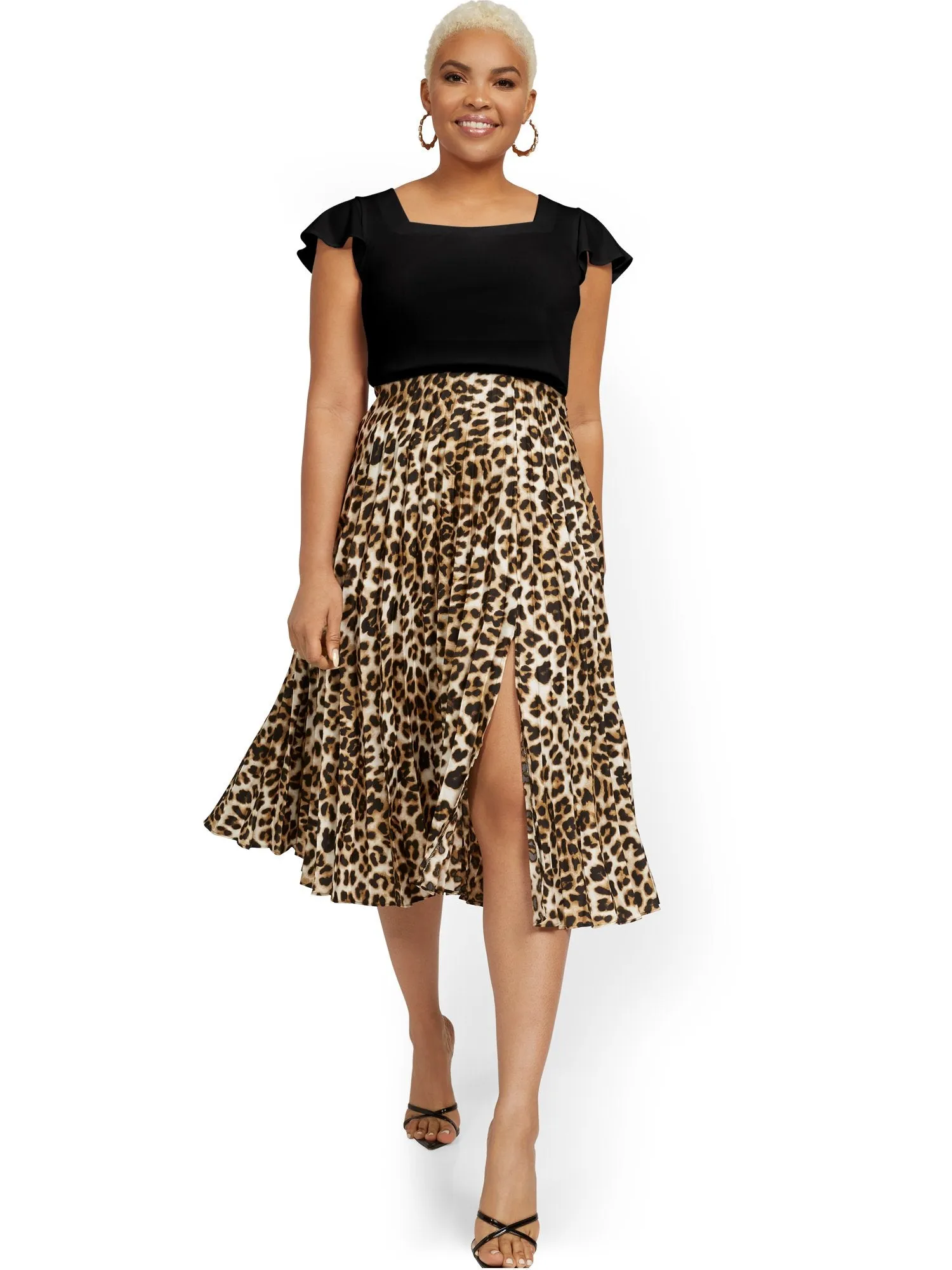 Leopard-Print Pleated Skirt