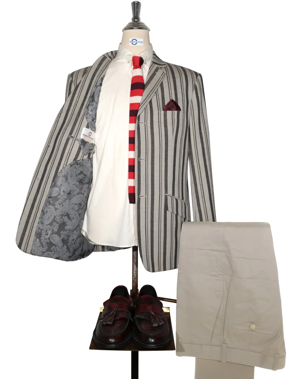 Linen Blazer - Brown and Grey Striped Blazer