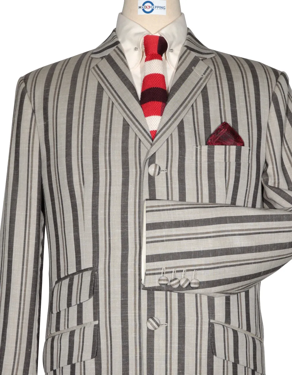 Linen Blazer - Brown and Grey Striped Blazer