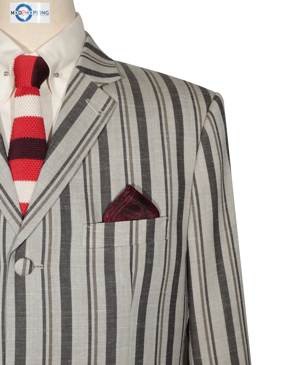 Linen Blazer - Brown and Grey Striped Blazer