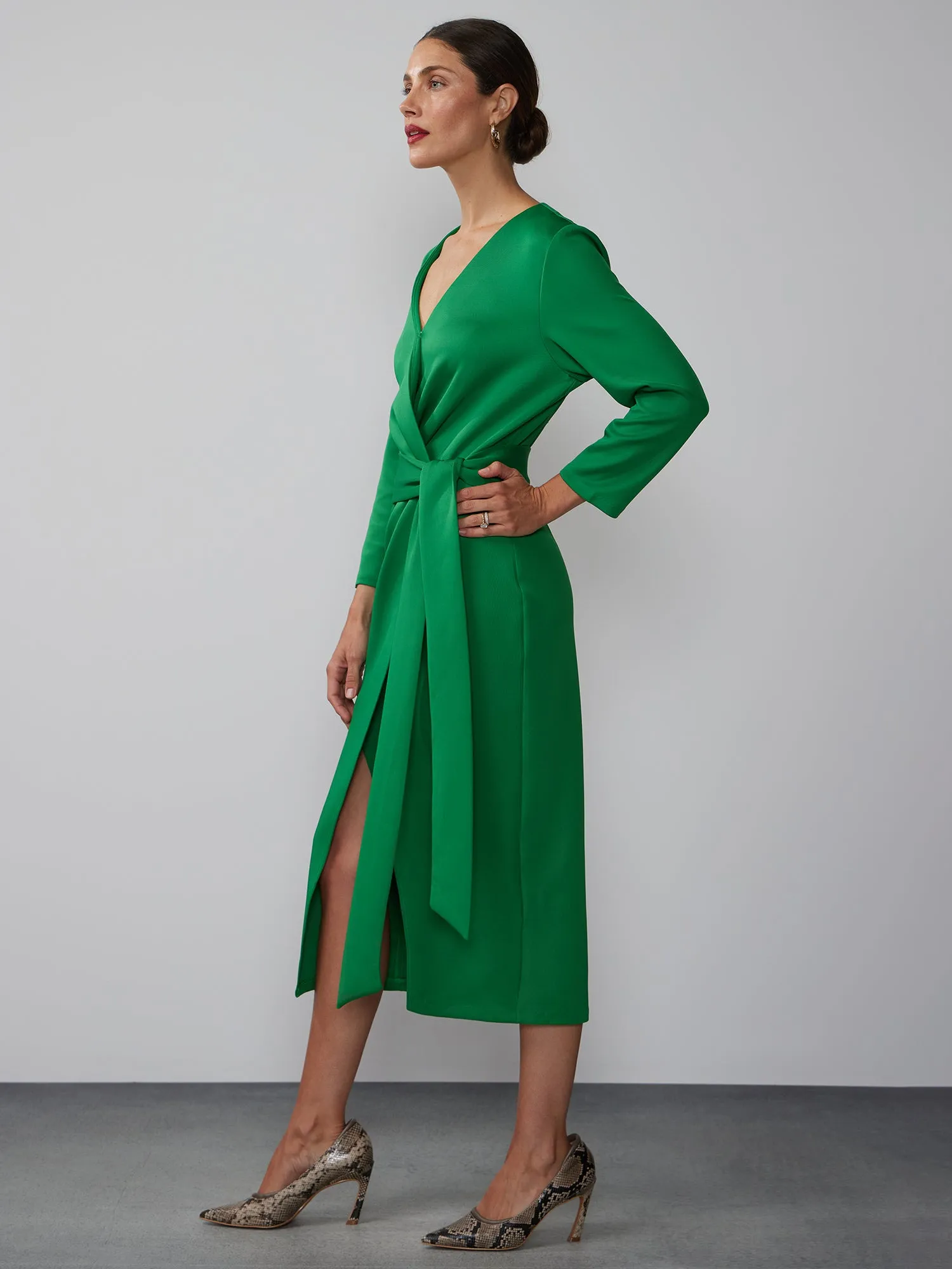 Long Sleeve Scuba Wrap Sheath Dress