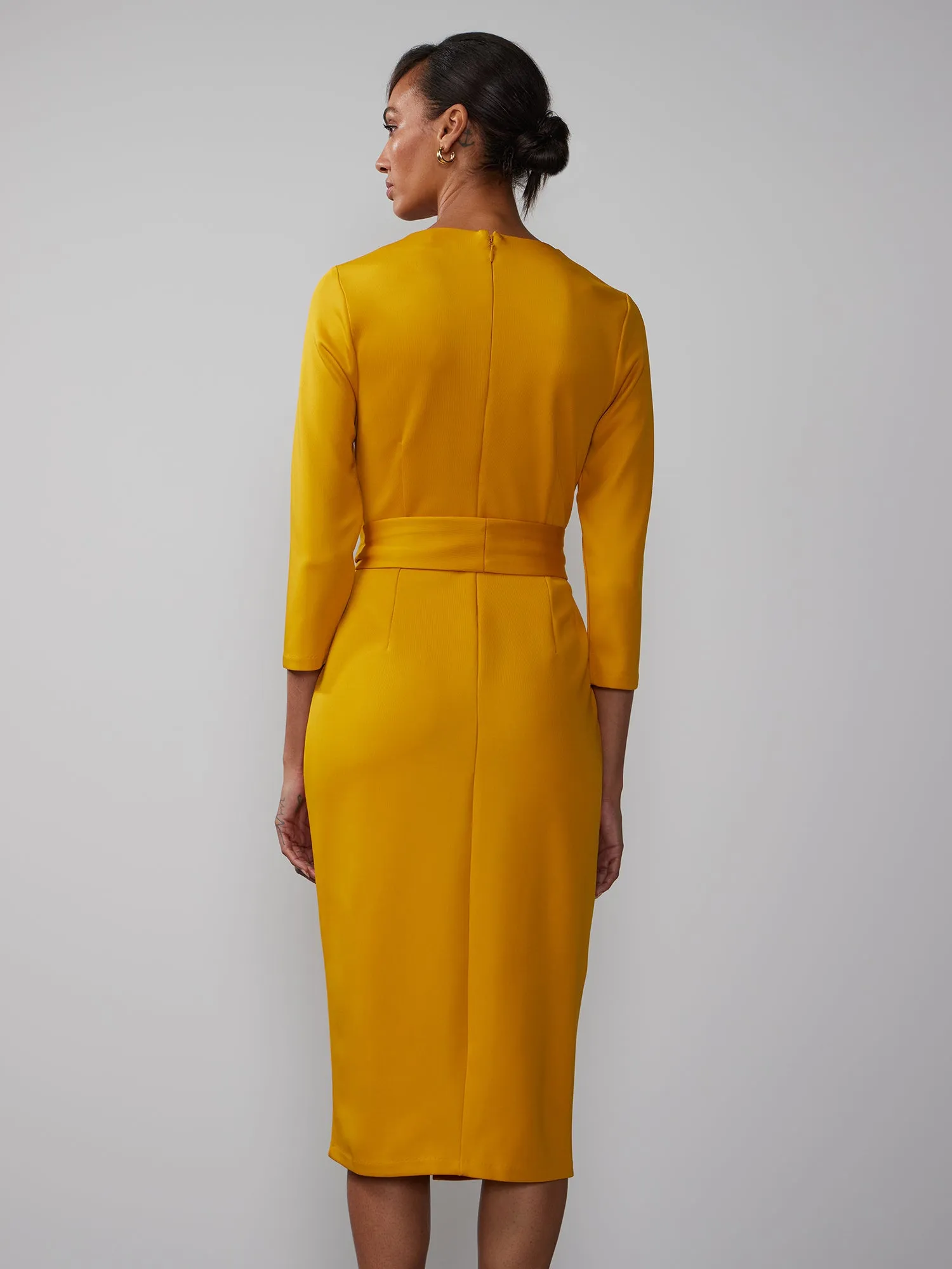 Long Sleeve Scuba Wrap Sheath Dress