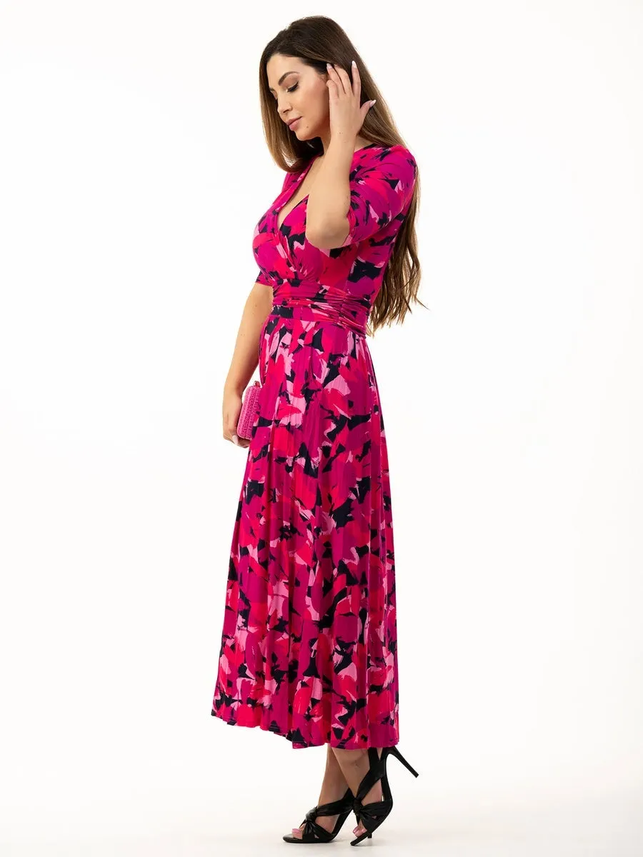 Macara Wrap Maxi Dress | Pink Abstract
